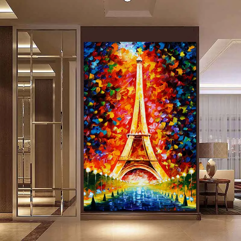 Print Abstract Colorful Romantic Paris City Eiffel Tower Psychedelic Oil Paintingon Canvas Poster Wall Picture for Living Room | Дом и сад