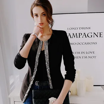 

Dabuwawa Chic Black Crystal Beaded Blazer Women Slim Fit Long Sleeve Elegant Blazers Suit Tops Office Lady DN1AJK002