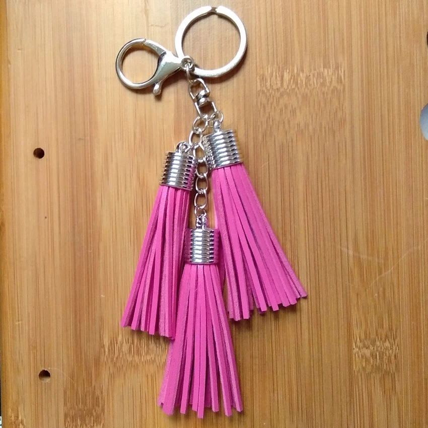 

3 Leather Tassel Key Chain Long PU Leather Key Ring Cute Silver Lobster Clasp Pendant Bag Charming Car Holder Personality Gifts