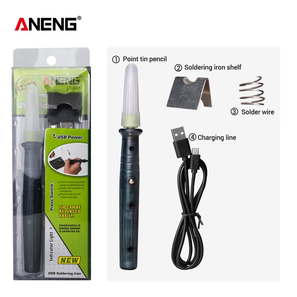Мини портативный Электрический паяльник ANENG LT002 5 В 8 Вт USB ручка/наконечник