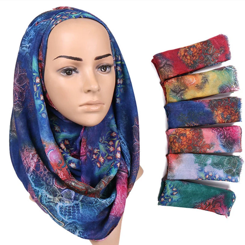 

Women Scarf Autumn Winter Cotton Printing Scarves Muslim Hijab Scarf Long Shawl Islamic Wrap Stole Female Headscarf Muffler