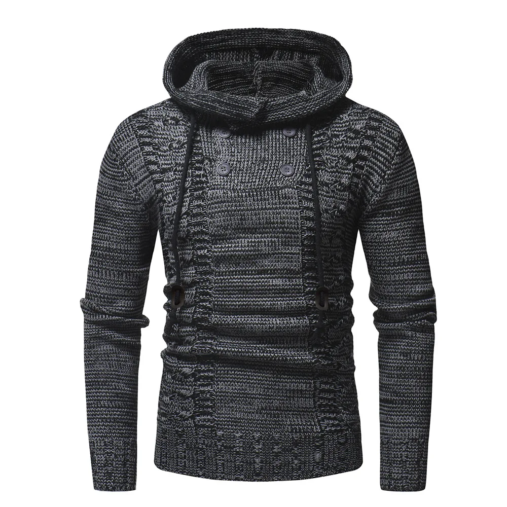 

2018 New Style Men-Style Mixed Colors Cool Linen Flower Color Double Breasted Hooded Slim Fit Knitted Sweater 7479