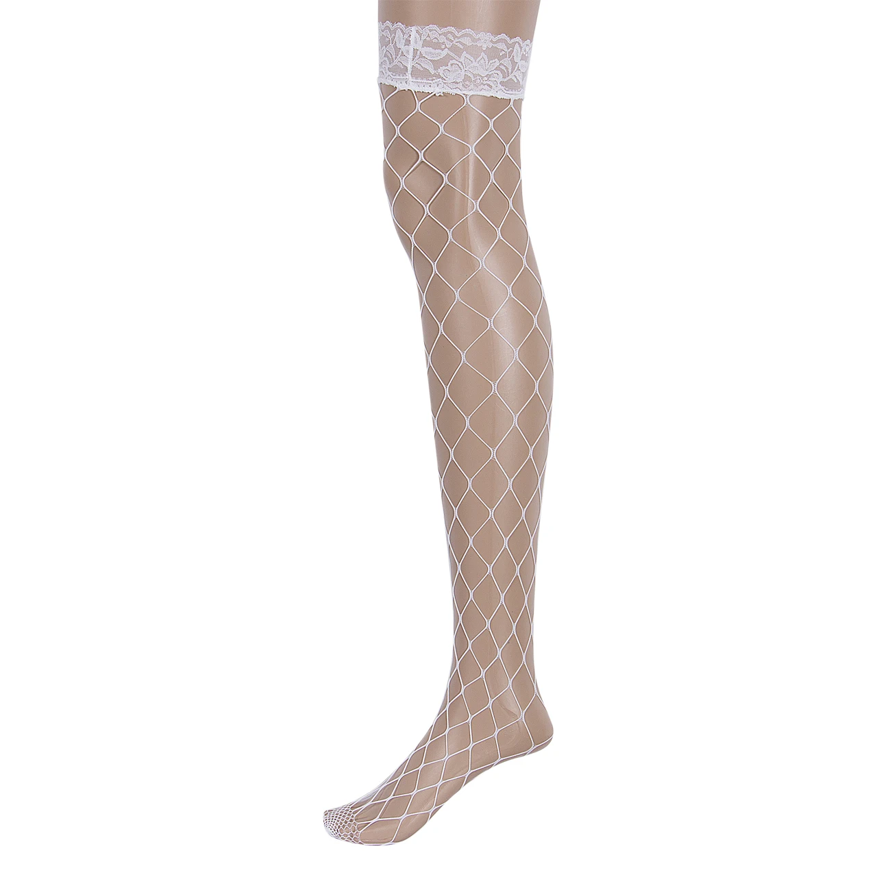 Сексуальные чулки в сетку, женские сексуальные кружевные топы, прозрачные чулки до колена, силиконовые чулки ажурные колготки, женские Чулочные изделия meias - Цвет: Белый