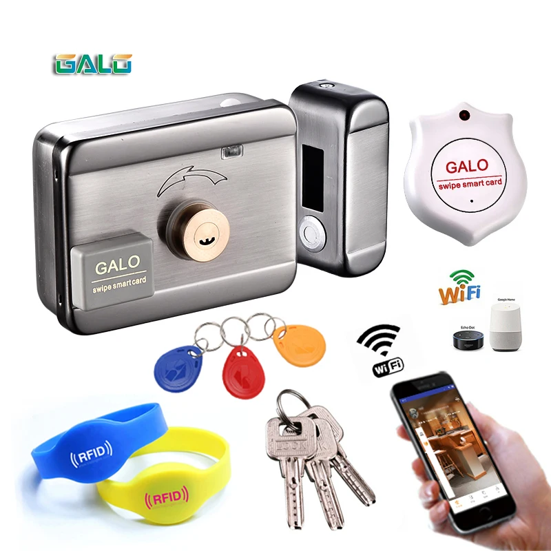 wifi control Electric lock & gate lock Access Control system Electronic integrated RFID Door Rim lock with ID reader 125khz