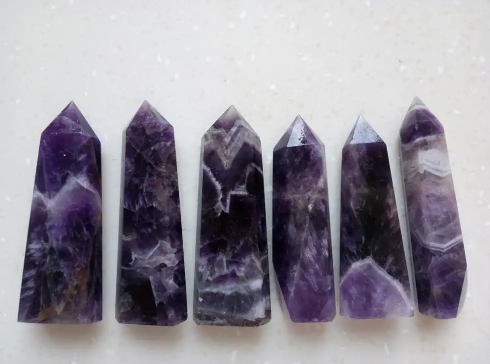 

6PCS Natural Purple Dream Amethyst Quartz Crystal Point Obelisk Wand Healing