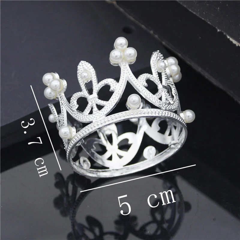 Small Metal Crown for Boys Girls Baby Birthday Prom Tiaras Pearls Hair Jewelry Baby Cake Ornaments Head Accessories