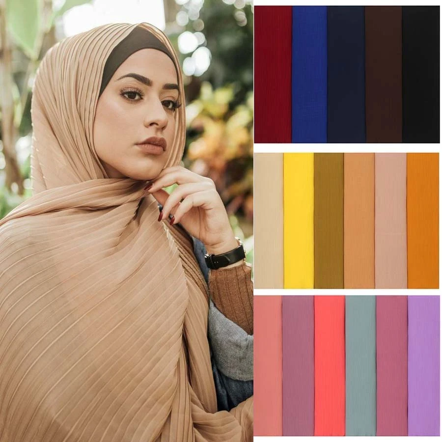 Claire Facet geur Chiffon Jersey Hijab Scarf Pleat Design Solid Color Islamic Headscarf For  Muslim Women Turban Summer Breathable Turkish Headwrap - Women's Hijabs -  AliExpress