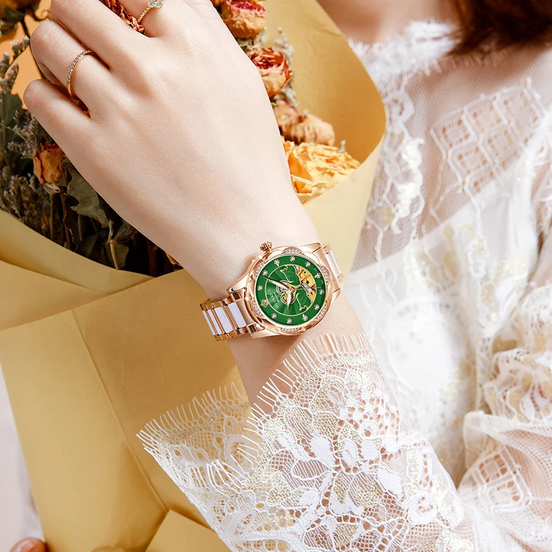 ORKINA Ladies Fashion Steel Strap Mechanical Wristwatch Luxury Top Brand Female Clock Waterproof Skeleton Genuine Watch Montre
