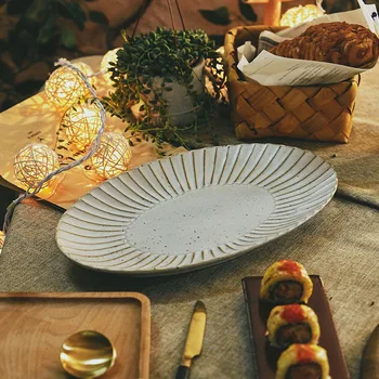 

Japanese hand painted underglazed ceramic tableware big oval shape fish plates household dishes