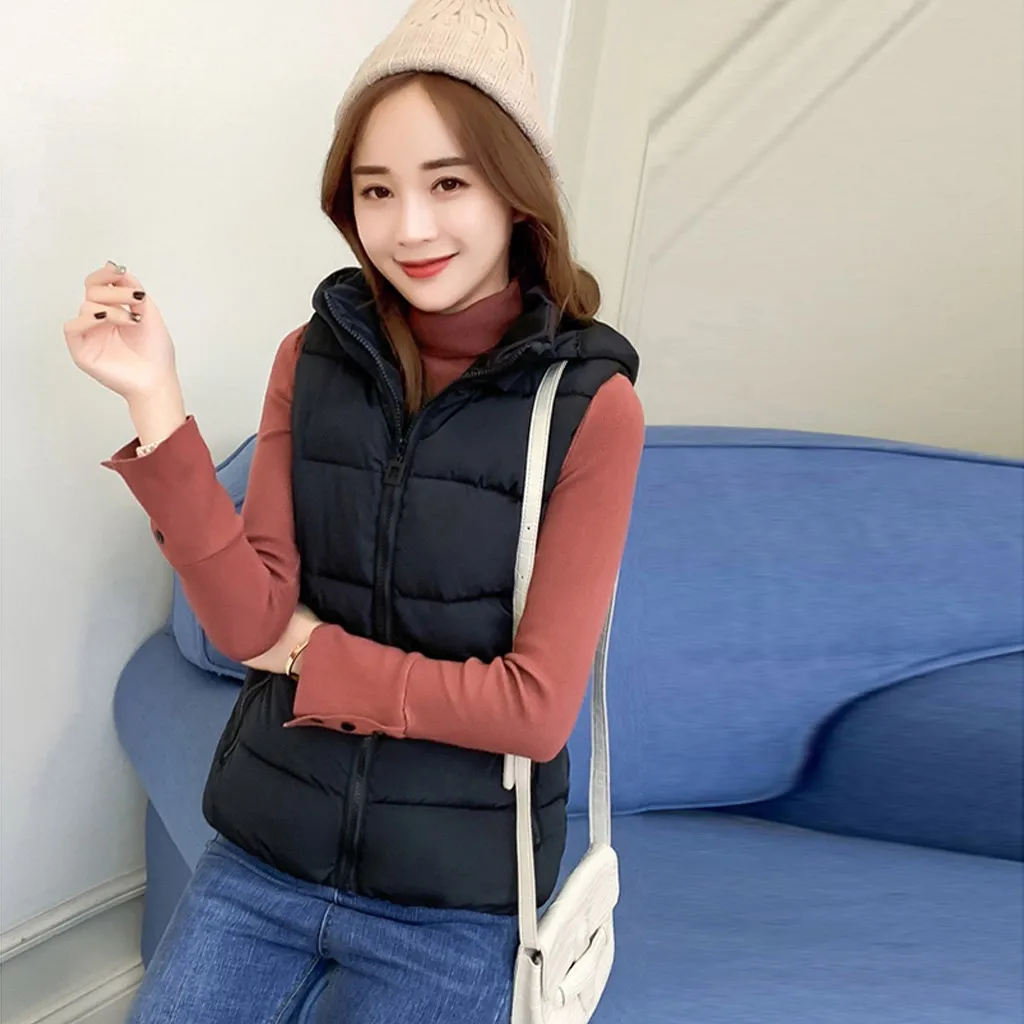 5 цветов, Женский Теплый однотонный жилет с капюшоном, хлопковый жилет, короткие куртки пальто, жилет для женщин, Kamizelka damsk Chalecos Para Mujer