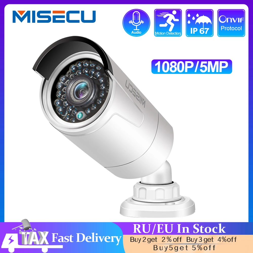 Miecu-cámara IP de seguridad, dispositivo de Audio de Metal impermeable POE ONVIF, H.265, Full HD, 2MP, 5MP, 1080P, cámara de vigilancia CCTV al aire libre