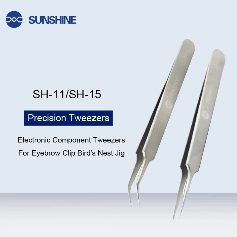 

SH-11/SH-15 Ultra precision Curved/Straight Tip Forceps Electronic Component Soldering Tweezers For Eyebrow Clip Bird's Nest Jig