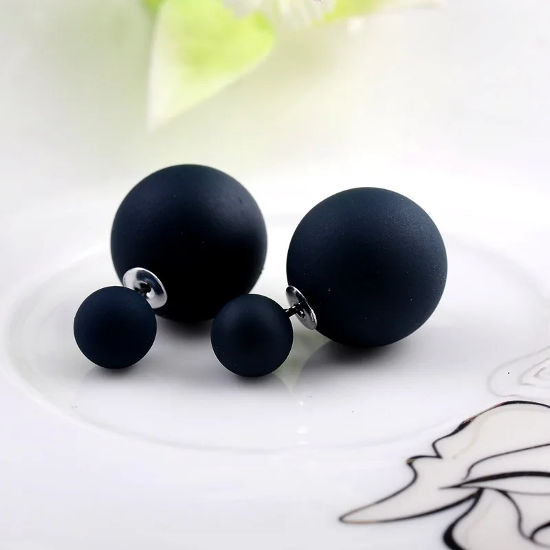 Black Двухсторонние большие жемчужные серьги-гвоздики, 10 ярких цветов, резиновые серьги с большими шариками, женские вечерние серьги-гвоздики из бисера, ювелирное изделие в подарок - Окраска металла: Black