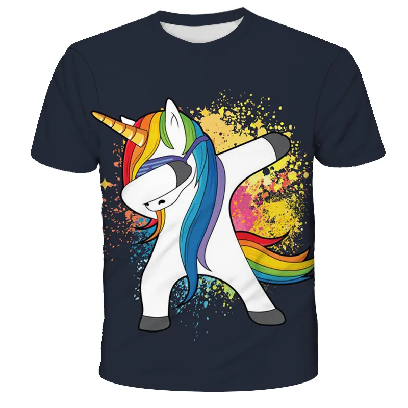 Летние Unicorn футболка Дети 3D мультфильм аниме Пони для девочек одежда в стиле