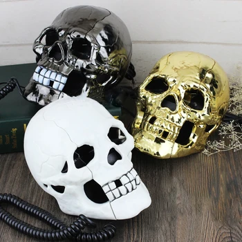 

Mini Corded Phone Creative Skull Head Ghost Telephone, Eyes with LED Flashing Light, Audio / Pulse Dialing, Decoration for Home