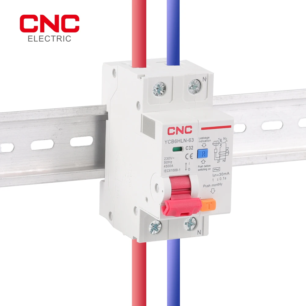 CNC YCB6HLN-63 230V 50/60Hz RCBO 30mA MCB Residual Current Circuit Breaker 16/20/25/32/40/50/63A Over Current Leakage Protection