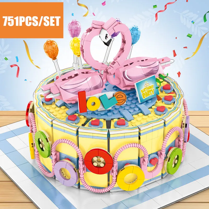 

New Valentine's Day Birthday Wedding Cake Model Flower Cute Gifts Boy Girl Fit Legoings Building Block Bricks Kids Toy 601402