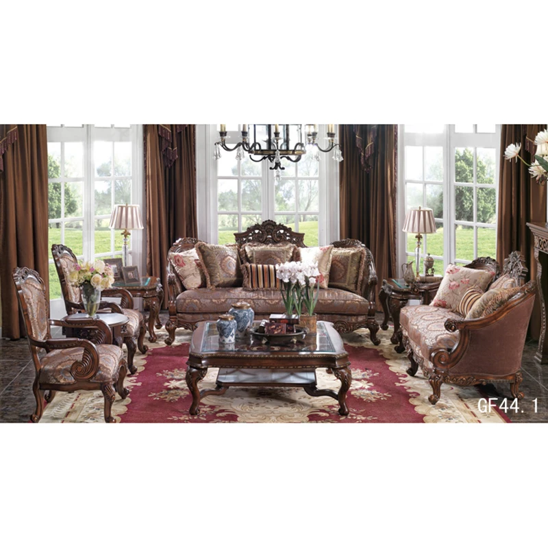 Американский диван в классическом стиле из дерева 7 местный для гостиной и стеклянной столешницы журнальный столик и столик GF44