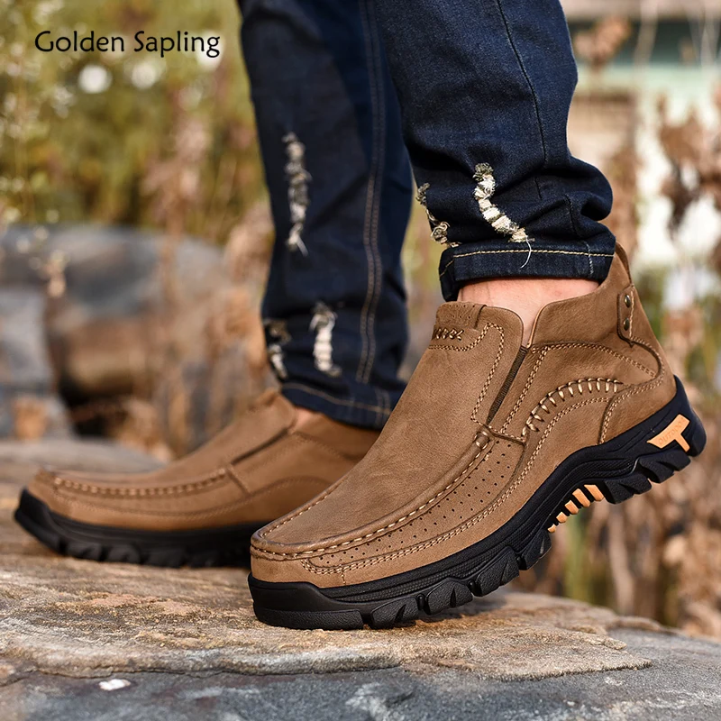 Golden Sapling Outdoor Men's Boots Genuine Leather Mountain Shoes ...