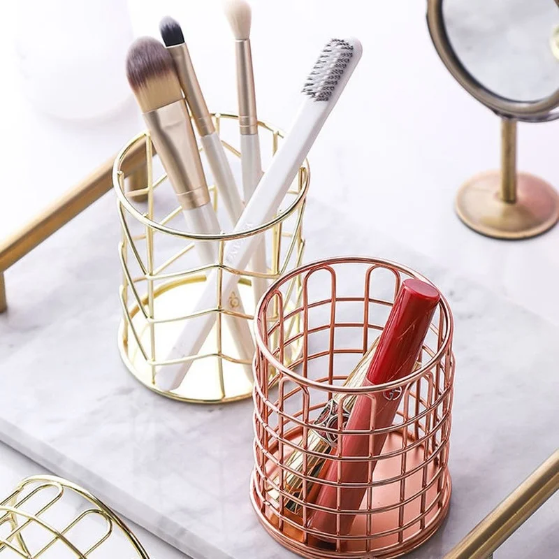 Cosmetics Makeup Brushes Storage Box Cylindrical Case Lipstick Brush Pen Holder Organizer Wrought Iron | Дом и сад
