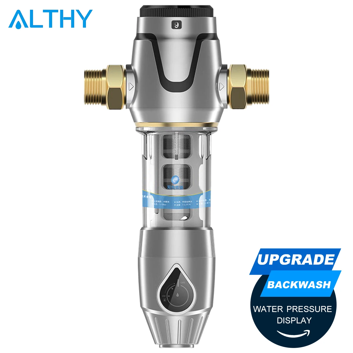 ALTHY Central Pre Filter Whole House Water Pre-filter Double Filter Purifier 3.5T/H Large Flow 40μm Backwash Pressure Gauge