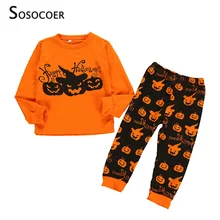 SOSOCOER/комплект одежды для девочек, оранжевая футболка с тыквой на Хэллоуин+ черные штаны с монстрами комплекты одежды из 2 предметов комплекты одежды для мальчиков с героями мультфильмов
