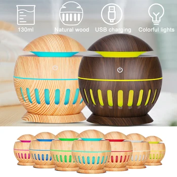 

130ML Wood Grain Air Humidifier USB Electric Aroma Oil Diffuser Ultrasonic Cool Mist Maker 7color LED Lights Air Humidifier Home