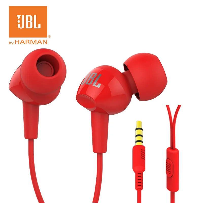 JBL C100Si,, 3,5 мм, проводные стерео наушники, глубокий бас, музыкальные наушники, Спортивная гарнитура, громкая связь с микрофоном, для iPhone, Android - Цвет: Red