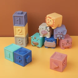 Bloques de construcción de silicona para bebés, juguetes de mordedores de goma con tacto 3D, bolas suaves para mano, 6/12 piezas