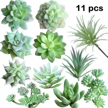 

11pcs Artificial Green Flocking Succulent Plants DIY Home Garden Office Wedding Decoration Mini Bonsai Plante