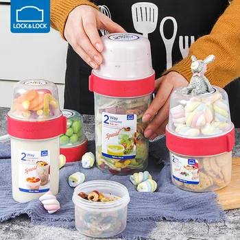 

Plastic Double-layer Storage Box Moisture-proof Sealed Snack Storage Jar Transparent Separated Yogurt Box