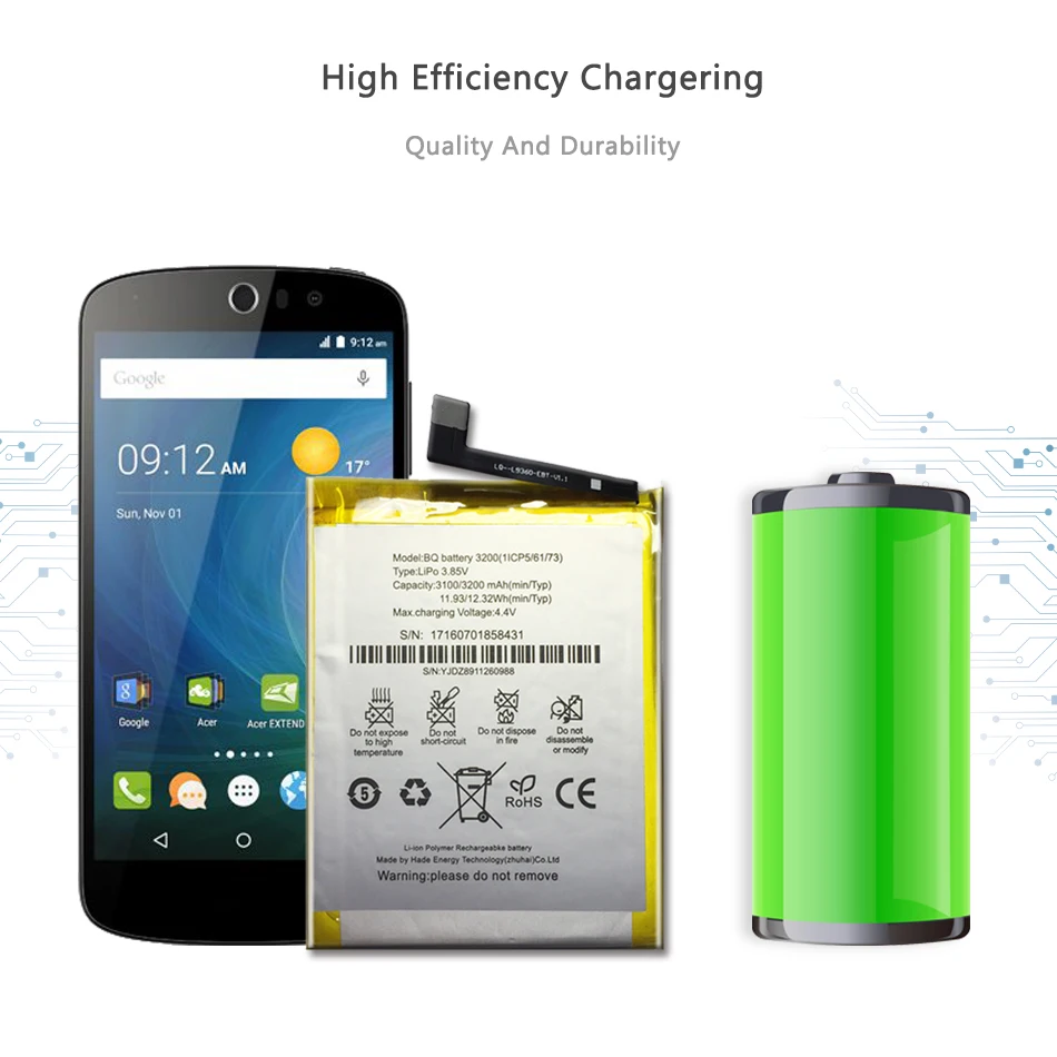 Сменные Аккумуляторы для BQ Aquaris X5 Plus, аккумулятор для сотового телефона BQ Aquaris X5 Plus 3200 мАч