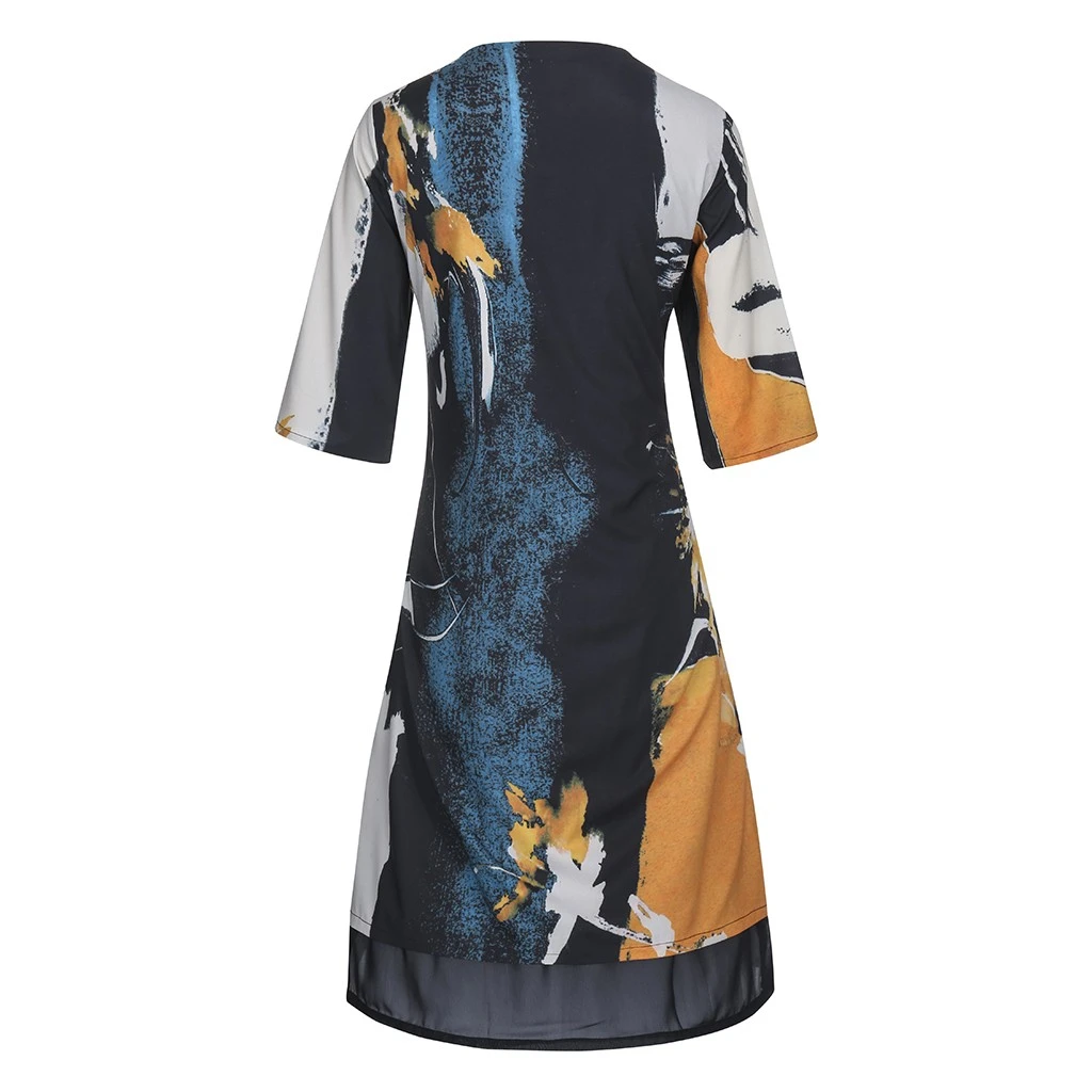 Bohemian Retro Printed Long Dress O-neck 3/4 Sleeve Big Hem Women Autumn Winter Dress  Elegant Party Casual Vestidos De 828
