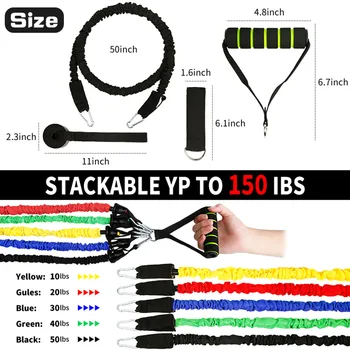 

11 Pcs Resistance Bands Set Workout Bands 5 Stackable Exercise Bands Waterproof Bag for Resistance Training Home WorkoutPhysical