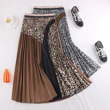 Винтажная эластичная плиссированная юбка средней длины с завышенной талией трапециевидной формы, бархатная юбка с леопардовым принтом для женщин, женские юбки