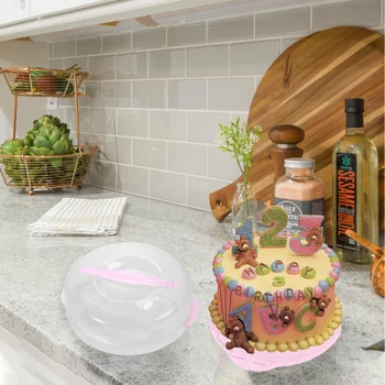 

8 Inches Cake Box Portable Handheld Cake Packaging Food Storage Case Fresh Keeping Container with Lid (Pink)