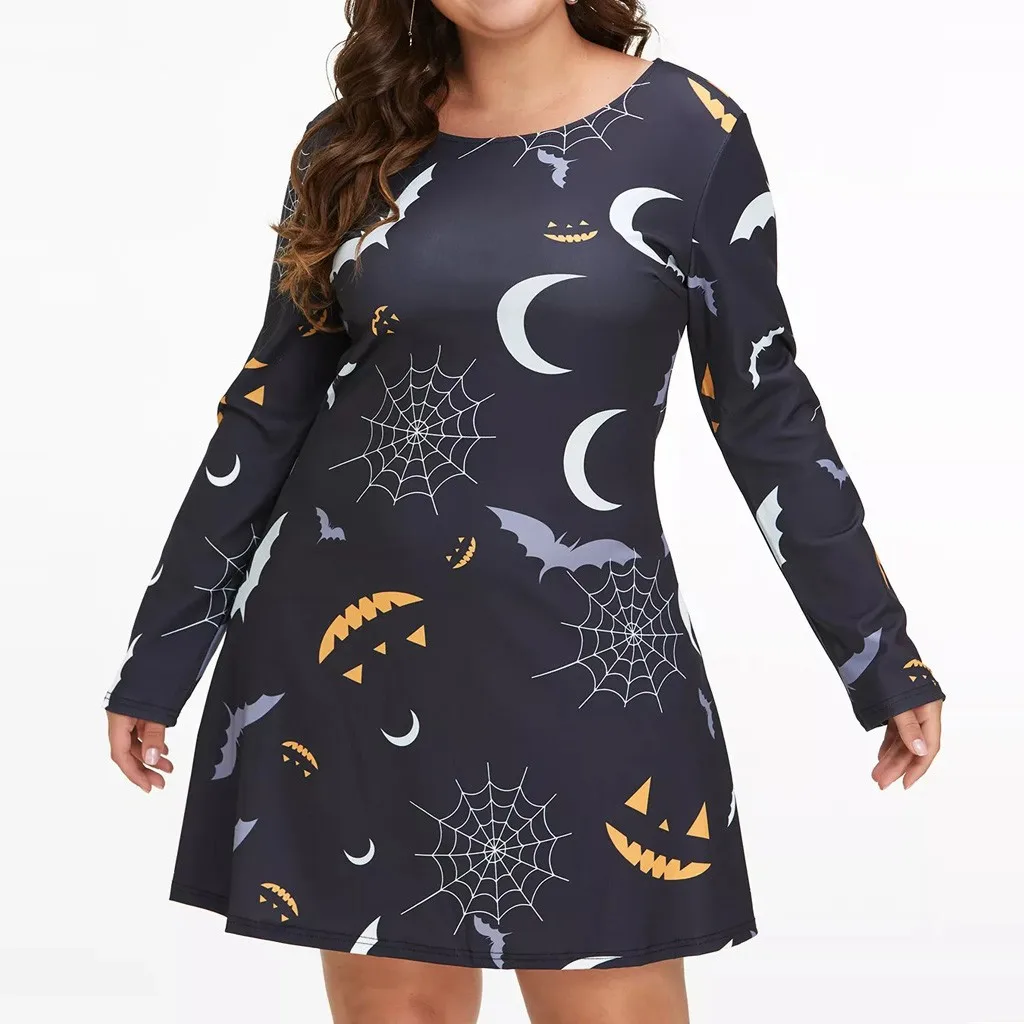 Женское повседневное вечернее платье с круглым вырезом на молнии принтом Луны