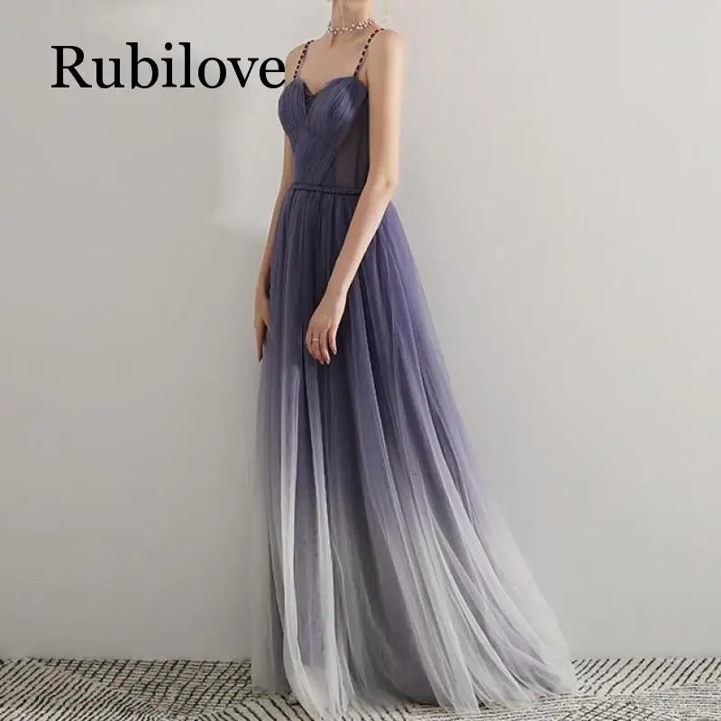 Rubilove Новое банкетное элегантное платье Хост Женский Длинный топ на бретельках маленькое платье Дамское вечернее представление фиолетовый