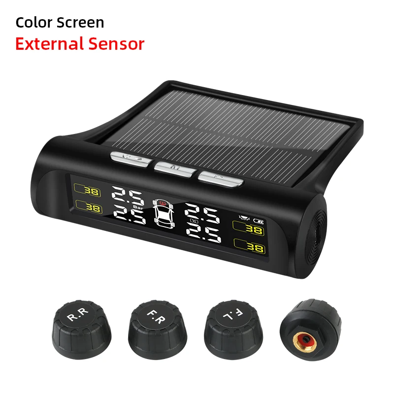 Universal Wireless LCD Display 4pcs Waterproof External Sensors Real-time Detection Tire Pressure Temperature Auto Security Alarm Systems Jansite TPMS Solar Tire Pressure Monitoring System 