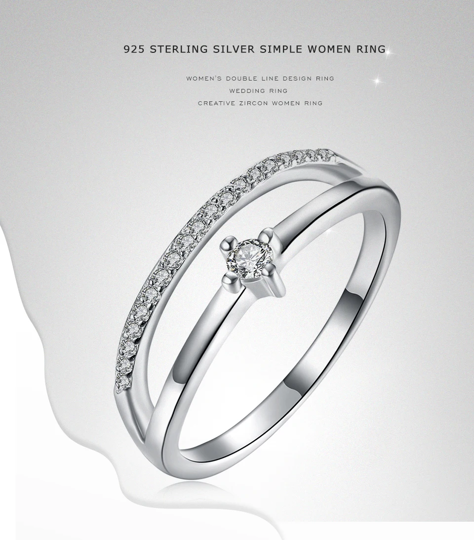 SILVERHOO 925 Sterling Silver Women Rings Double Line Zircon CZ Design Wedding Ring For Women Fine Jewelry Anniversary Gift 2020