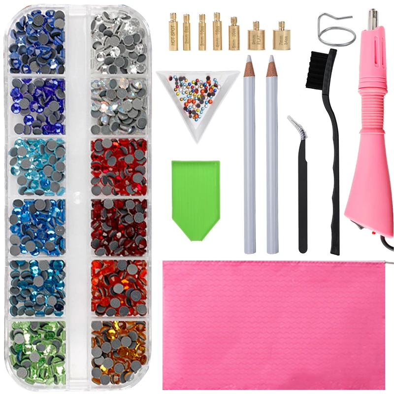 2000pcs-9600Pcs/Box Hot Fix Rhinestones Set /Hot Fix Rhinestones Hotfix Applicator Crystal Glass Hot Fix Rhinestone for Clothing 