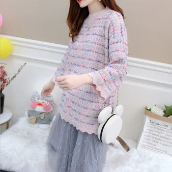 

pink sweaters women winter striped sweater