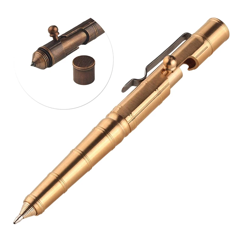 

Solid Brass Bolt Action Pen with Tungsten Stainless Steel Clip Bamboo Node for Business Office EDC Pocket Color