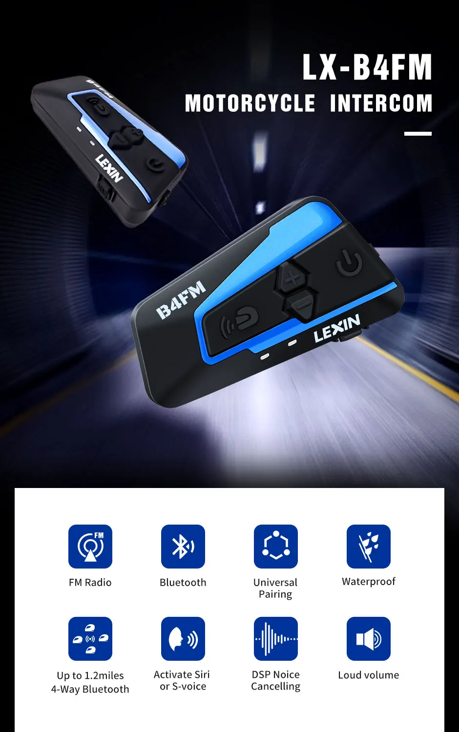 Гарнитура Lexin для шлема мотоциклетная с поддержкой Bluetooth и FM радио|Наушники