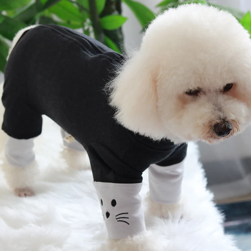 Комбинезон для собаки осень/зима чесаный хлопок щенок одежда защита живота Комбинезоны для маленьких собак пижамы Толстовка с длинным рукавом - Цвет: Серый