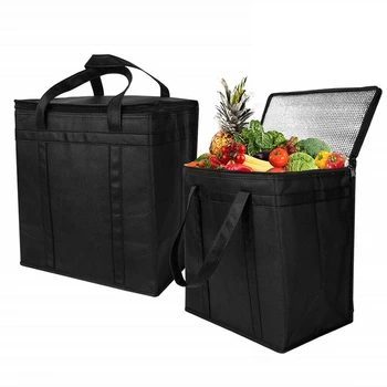 

LBER 2 Pack Insulated Reusable Grocery Bag Food Delivery Bag with Dual Zipper