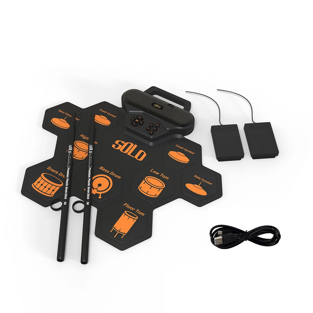 

Portable Electronic Drum Digital USB 9 Pads Roll up Drum Set Silicone Electric Drum Pad Kit With DrumSticks Foot Pedal