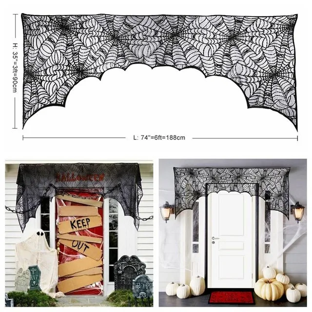 Cobweb Door Curtain OurWarm украшения-ужастики для хеллоуина реквизит кружева паутина на камин мантия шарф накидка скатерть занавес Косплей вечерние принадлежности - Цвет: Cobweb Door Curtain