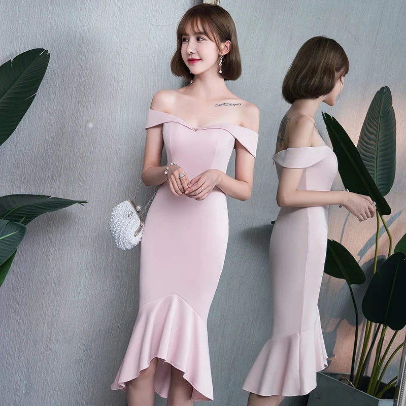 Розовое платье с открытыми плечами китайское платье Qipao элегантный Для женщин Чонсам «рыбий хвост» вечернее платье без рукавов Обтягивающее Платье Vestidos De Festa