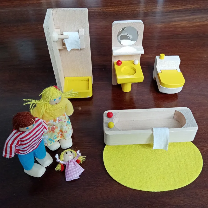 with dolls Деревянный кукольный домик, красочный миниатюрный набор мебели с куклами, Развивающий домик, игрушки для детей, рождественские подарки - Цвет: with dolls